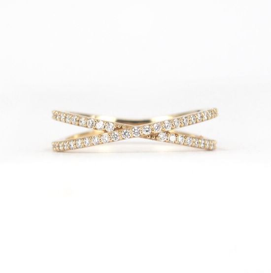 Diamond Crossover Ring in 14K Yellow Gold Finish - Double Eternity Ring - Gift For Love