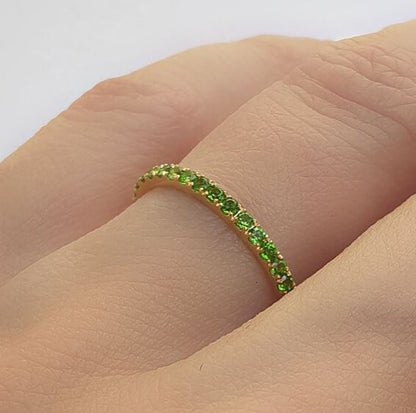 Peridot Wedding Band Half Eternity Ring in 14K Gold Plated - August Birthstone Ring For Her