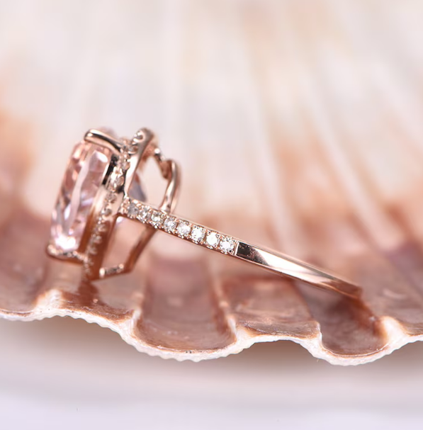 Heart Shape Morganite Engagement Ring 14K Rose Gold Vermeil Peachy Morganite Promise Ring - Anniversary Ring