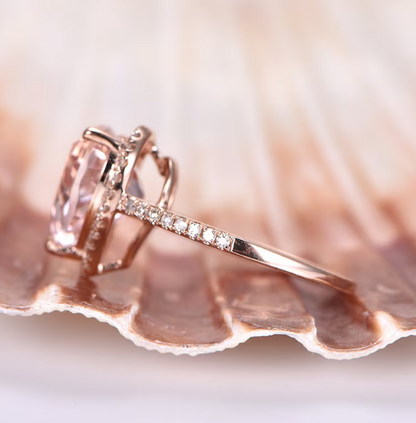 Heart Shape Morganite Engagement Ring 14K Rose Gold Vermeil Peachy Morganite Promise Ring - Anniversary Ring