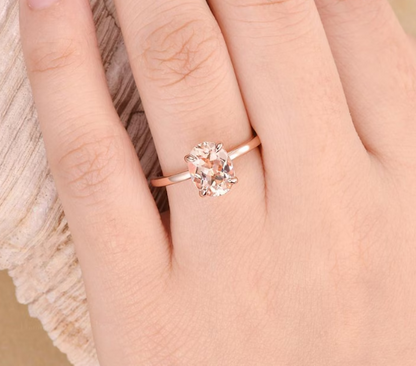 Morganite Solitaire Engagement Ring in 14K Rose Gold Vermeil Wedding Ring - Minimalist Ring For Women - Promise Ring Anniversary Gift