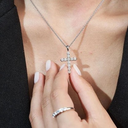 Diamond Cross Pendant Necklace in 925 Silver - Religious Necklace Dainty Cross Jewelry