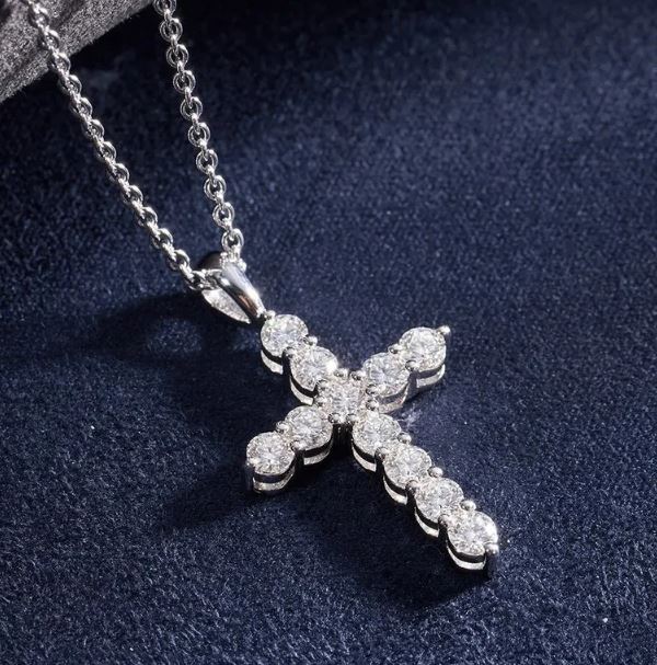 Diamond Cross Pendant Necklace in 925 Silver - Religious Necklace Dainty Cross Jewelry