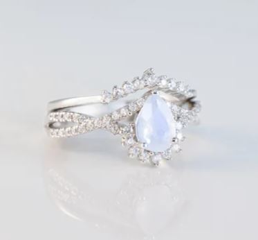 Natural Moonstone Ring Set in 925 Sterling Silver Engagement Ring Set - Anniversary Gift For Her