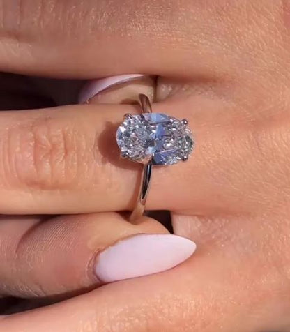 Vintage Hidden Halo 3 CT Oval Cut Diamond Engagement Ring in Sterling Silver - Anniversary Ring for Gift