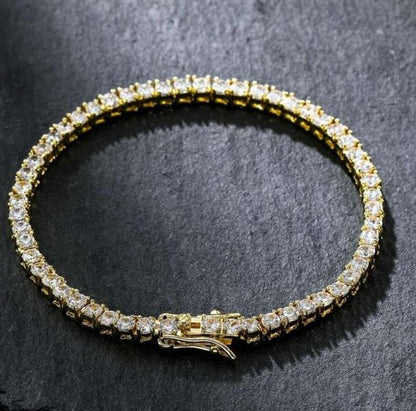 White Zircon Diamond Tennis Bracelet in 14K Yellow Gold Finish Unisex Bracelet - Gift For Him