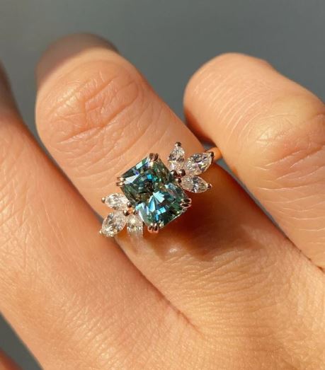 Radiant Cut Cyan Blue Diamond Engagement Ring 14K Rose Gold Finish - Special Gift For Her