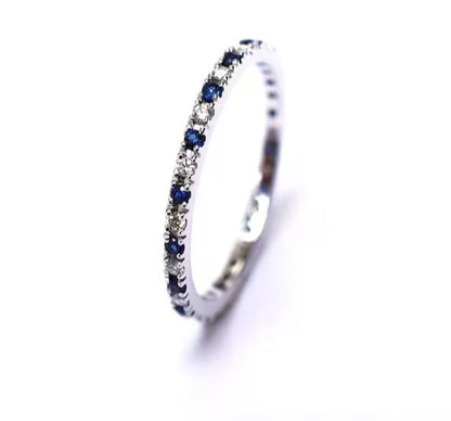 Sapphire and Diamond Half Eternity Ring in 925 Sterling Silver Stacking Ring - Wedding Band