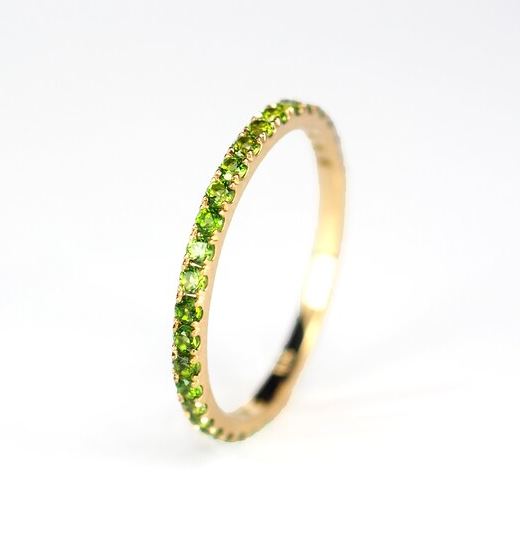 Peridot Wedding Band Half Eternity Ring in 14K Gold Plated - August Birthstone Ring For Her