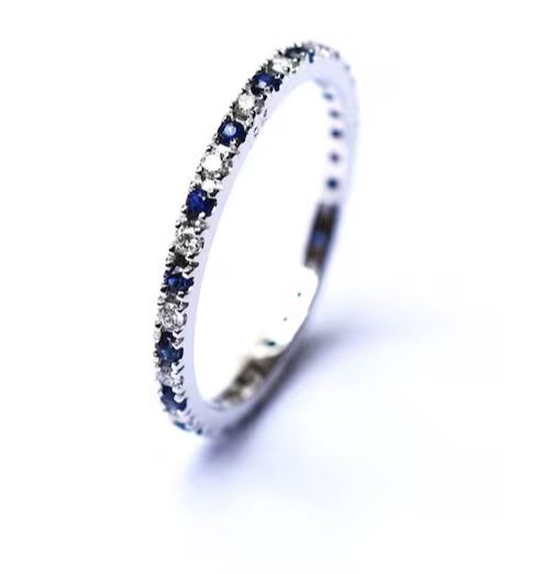 Sapphire and Diamond Half Eternity Ring in 925 Sterling Silver Stacking Ring - Wedding Band