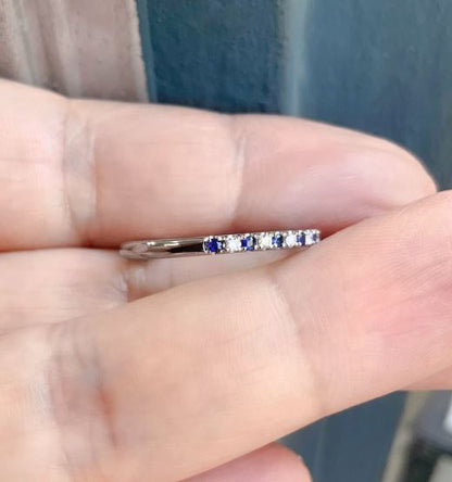 1.5mm Half Eternity Alternating Sapphire Diamond Stack Ring in 925 Silver