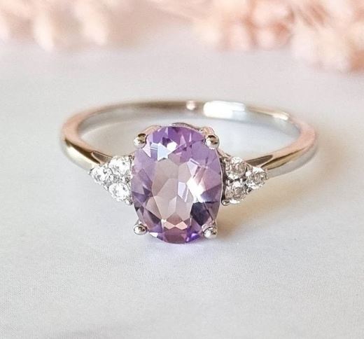 Sterling Silver Lavender Amethyst Ring - Engagement Promise Ring & Christmas Gift For Her