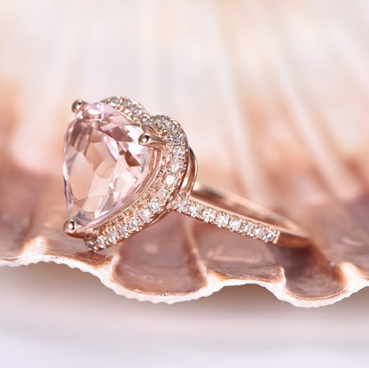 Heart Shape Morganite Engagement Ring 14K Rose Gold Vermeil Peachy Morganite Promise Ring - Anniversary Ring