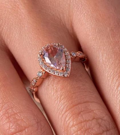 Vintage Teardrop Morganite Ring in 14K Rose Gold Finsih - Morganite Engagement Ring For Women