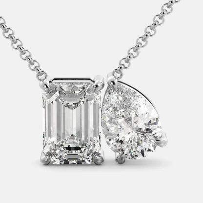 Toi et Moi Diamond Necklace in 14K Yellow Gold Finish - Gift For Her