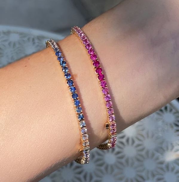 2.9mm Blue Sapphire Ombre Tennis Bracelet in 14K Gold Finish - Wedding Bracelet Gift For Her