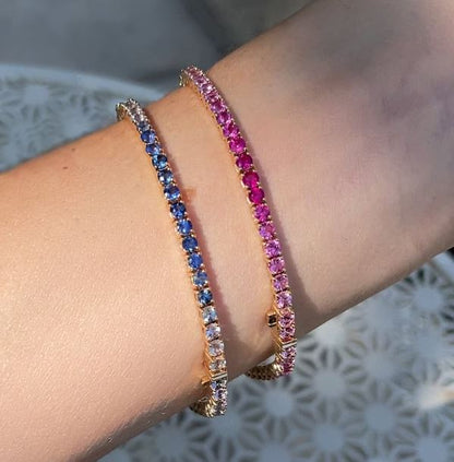 2.9mm Blue Sapphire Ombre Tennis Bracelet in 14K Gold Finish - Wedding Bracelet Gift For Her