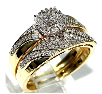 His and Hers Matching Wedding Band Couples Ring 14K Yellow Gold Plated - Unique Promise Ring