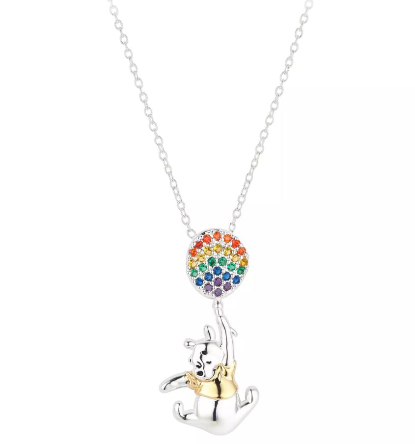 Winnie the Pooh Rainbow Balloon Necklace in 925 Sterling Silver - Disney Necklace Birthday Gift Idea