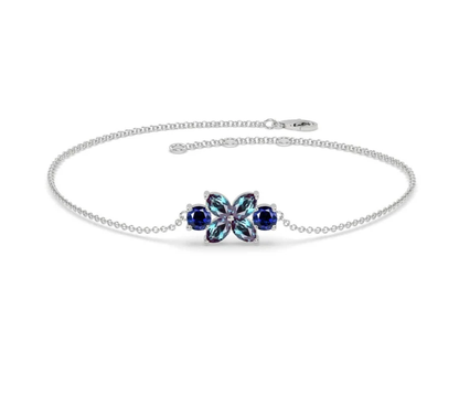 Natural Alexandrite and Sapphire Bracelet 7" in 925 Sterling Silver