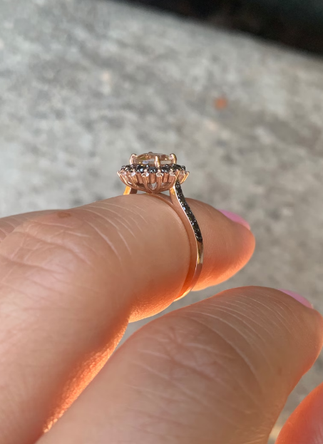 Morganite Engagement Ring In 14K Rose Gold Vermeil Morganite & Black Diamond Victorian Ring