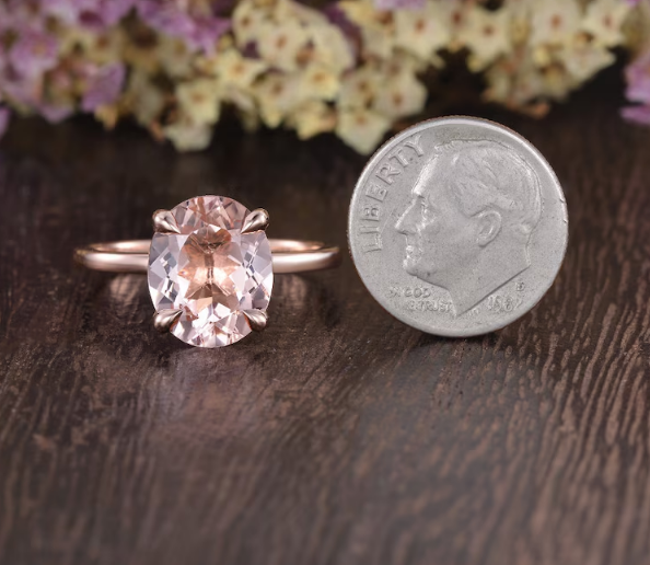 Morganite Solitaire Engagement Ring in 14K Rose Gold Vermeil Wedding Ring - Minimalist Ring For Women - Promise Ring Anniversary Gift