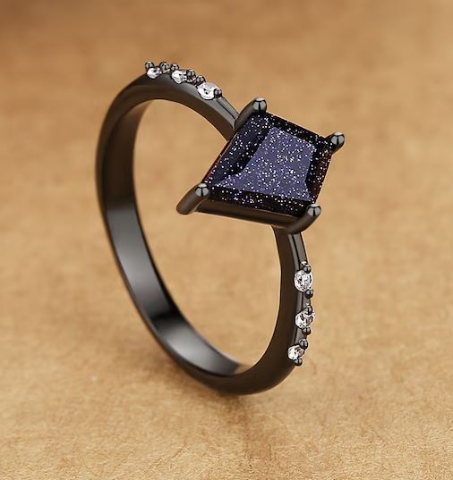 Skye Galaxy Sandstone Ring in Black Rhodium - Nebula Ring Sandstone Engagement Ring For Her