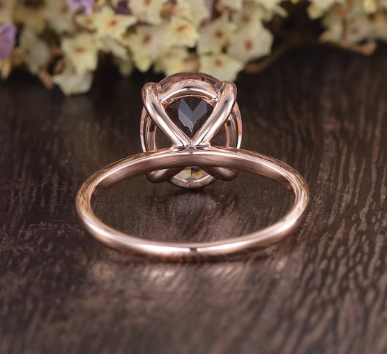 Morganite Solitaire Engagement Ring in 14K Rose Gold Vermeil Wedding Ring - Minimalist Ring For Women - Promise Ring Anniversary Gift