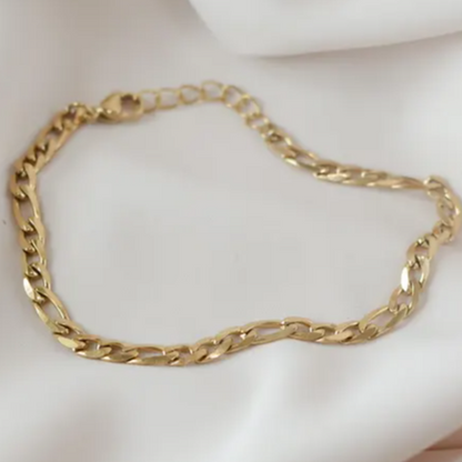 Gold 3mm 4mm Figaro Bracelet- Waterproof Figaro Chain Bracelet- Chunky Figaro Chain Bracelet- Minimalist Bracelet