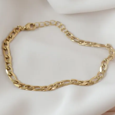 Gold 3mm 4mm Figaro Bracelet- Waterproof Figaro Chain Bracelet- Chunky Figaro Chain Bracelet- Minimalist Bracelet
