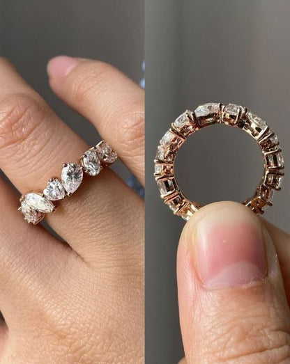 Multi Shape Colorless Diamond Full Eternity Wedding Stacking Ring band in 14K Rose Gold Finish - Gift for women