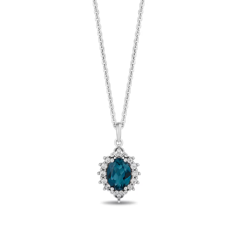 Cinderella Inspired London Blue Topaz and Diamond Frame Pendant Necklace in Sterling Silver