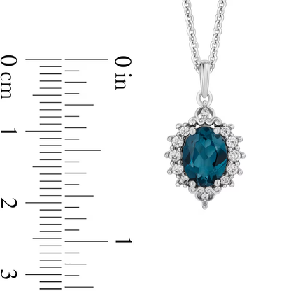 Cinderella Inspired London Blue Topaz and Diamond Frame Pendant Necklace in Sterling Silver