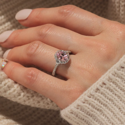 Simulated Pink Tourmaline Engagement Ring in Sterling Silver - Dainty Promise Ring for Her