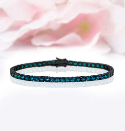 London Blue Topaz Tennis Bracelet in 925 Sterling Silver With Black Rhodium