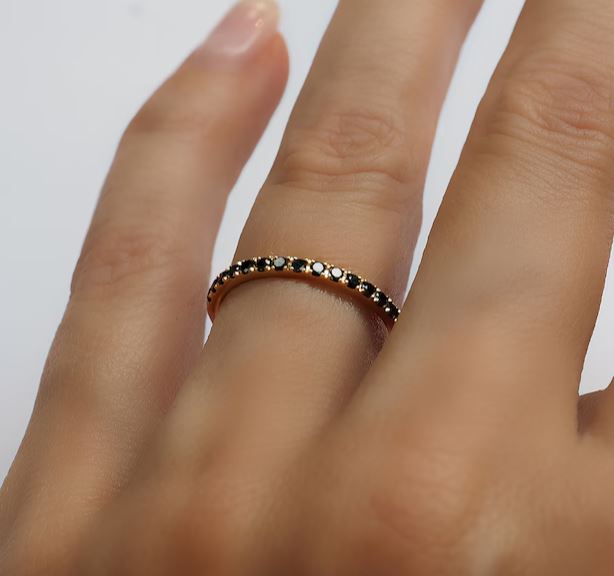 Black Diamond Eternity Ring in 18k Gold - 925 Silver - Wedding Band Gift for Her