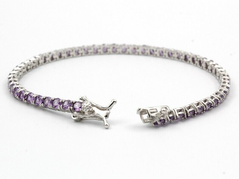 Unisex Silver 925 Tennis Bracelet - Amethyst Bracelet - February Birthstone