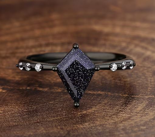 Skye Galaxy Sandstone Ring in Black Rhodium - Nebula Ring Sandstone Engagement Ring For Her