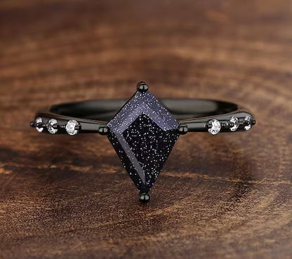 Skye Galaxy Sandstone Ring in Black Rhodium - Nebula Ring Sandstone Engagement Ring For Her