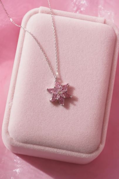 Pink Lotus Elegance Necklace in 925 Sterling Silver - Special Gift For Your Princess