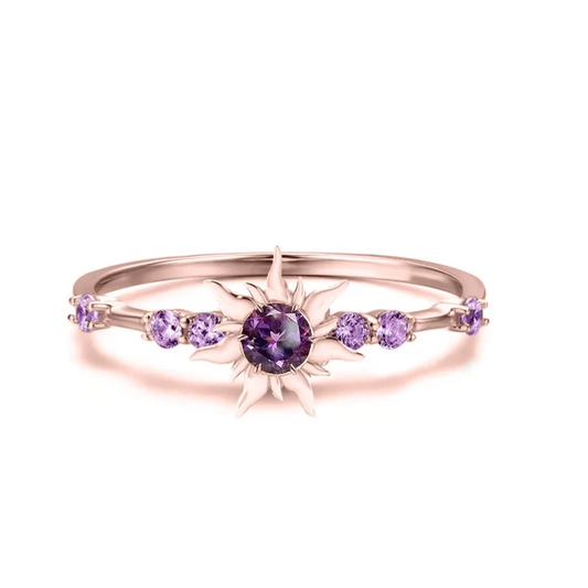 Womens Amethyst Ring - Disney Princess Ring in 14K Rose Gold Finish Dainty Promise Ring Gift