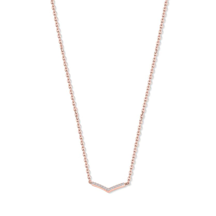 V Shaped Diamond Pendant Necklace in 925 Sterling Silver with 14K Rose Gold Plating - Christmas Gift For Her