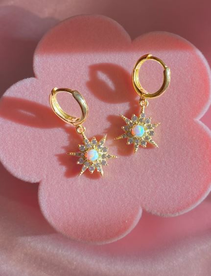 White Opal Sun Earring in 14k Rose Gold Vermeil Princess Rapunzel Earrings For Women's