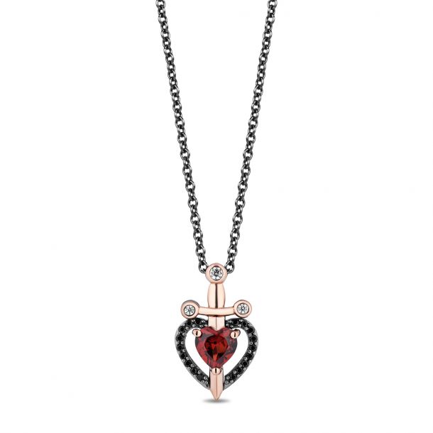 Villains Evil Queen Garnet 1/10ctw Black Diamond 925 Two-Tone Pendant Necklace - Christmas Gift For Her