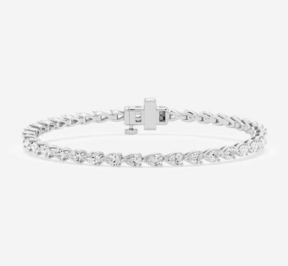 Pear Cut Elegance Diamond Bracelet in Sterling Silver - East-West Bracelet Birthday Gift for Her