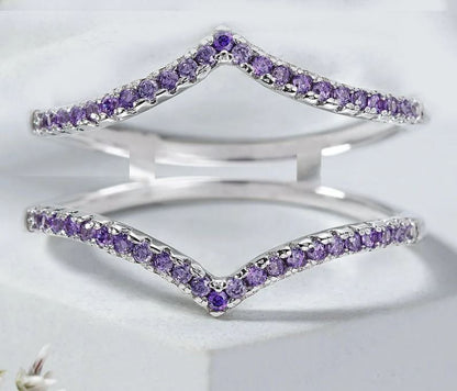 0.50Ct Purple Amethyst Ring Enhance in Sterling Silver - Wedding ring Guard wrap band