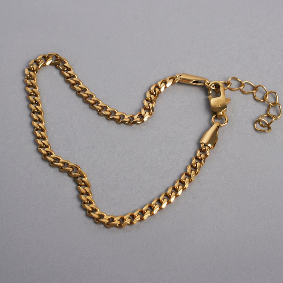 Gold Plated Bracelet- Thin Gold Curb Bracelet Chain- Gold Adjustable Bracelets- Gold Jewelry
