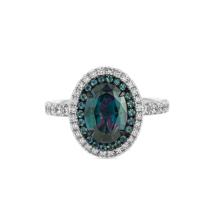 Alexandrite & London Blue Topaz Halo Diamond Ring For Woman in Sterling Silver - Christmas Gift For Mom