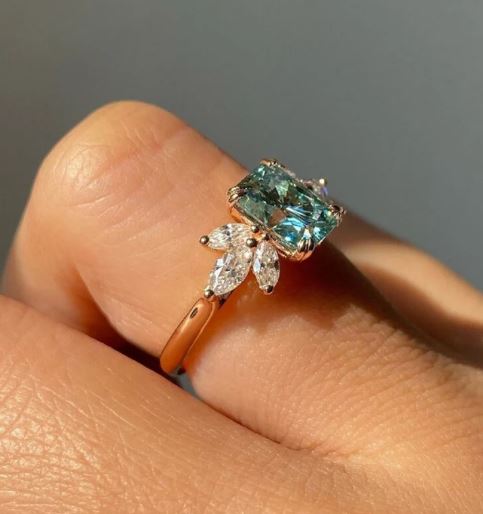 Radiant Cut Cyan Blue Diamond Engagement Ring 14K Rose Gold Finish - Special Gift For Her