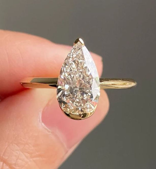 Pear Shaped Ring Colorless Diamond Engagement Ring in 14K Gold Finish - Mothers day Gift